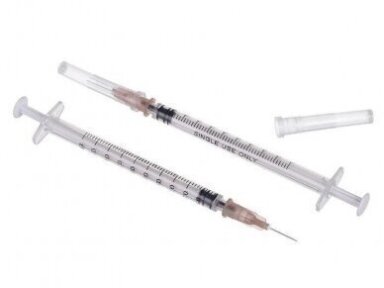 0,08 EUR par 1 gab. pasūtot 100 gab. Vienreizējās lietošanas šļirce 1 ml ar 26G x 12,7 mm adatu, sterila, Luer Slip savienojum 0,08 EUR par 1 gab. pasūtot 100 gab. Vienreizējās lietošanas šļirce 1 ml ar 26G x 12,7 mm adatu, sterila, Luer Slip savienojum