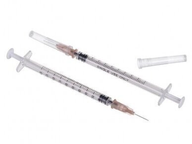 0,08 EUR par 1 gab. pasūtot 100 gab. Vienreizējās lietošanas šļirce 1 ml ar 26G x 12,7 mm adatu, sterila, Luer Slip savienojum 0,08 EUR par 1 gab. pasūtot 100 gab. Vienreizējās lietošanas šļirce 1 ml ar 26G x 12,7 mm adatu, sterila, Luer Slip savienojum