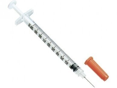 0,10 EUR par 1 gab. pasūtot 100 gab. Insulīna šļirce 1 ml sterils U-100 ar integrētu 29G x 12,7 mm adatu 0,10 EUR par 1 gab. pasūtot 100 gab. Insulīna šļirce 1 ml sterils U-100 ar integrētu 29G x 12,7 mm adatu