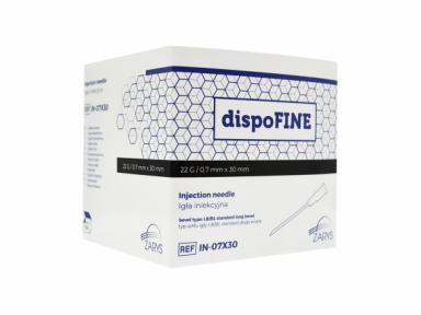 DISPOFINE vienreizējās lietošanas adata 22G x 30 mm 100 gab. DISPOFINE vienreizējās lietošanas adata 22G x 30 mm 100 gab.
