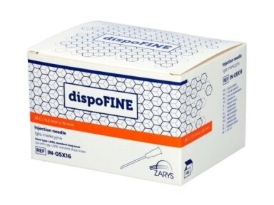 DISPOFINE vienreizējās lietošanas adata 25G x 16 mm 100 gab. DISPOFINE vienreizējās lietošanas adata 25G x 16 mm 100 gab.