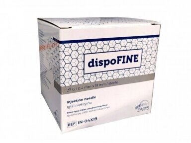 DISPOFINE vienreizējās lietošanas adata 27G x 19 mm 100 gab. DISPOFINE vienreizējās lietošanas adata 27G x 19 mm 100 gab.