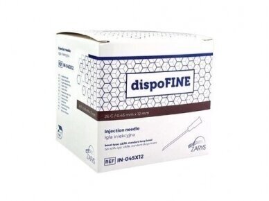 DISPOFINE vienreizējās lietošanas adata 26G x 12 mm 100 gab. DISPOFINE vienreizējās lietošanas adata 26G x 12 mm 100 gab.