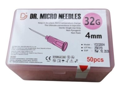 DR. MICRO NEEDLES vienreizējās lietošanas adata 32G x 4 mm mezoterapijai 50 gab. DR. MICRO NEEDLES vienreizējās lietošanas adata 32G x 4 mm mezoterapijai 50 gab.
