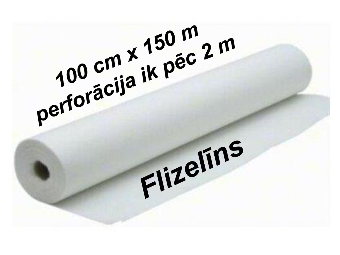 Neausta materiāla pārklājs (flizelīns) kušetēm 100 cm x 150 m rullis ar perforāciju ik pēc 2 m, balts