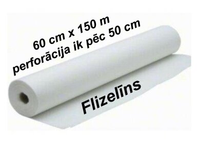 Neausta materiāla pārklājs (flizelīns) kušetēm 60 cm x 150 m rullis ar perforāciju ik pēc 50 cm, balts Neausta materiāla pārklājs (flizelīns) kušetēm 60 cm x 150 m rullis ar perforāciju ik pēc 50 cm, balts