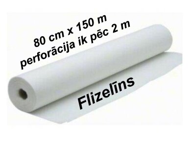 Neausta materiāla pārklājs (flizelīns) kušetēm 80 cm x 150 m rullis ar perforāciju ik pēc 2 m, balts Neausta materiāla pārklājs (flizelīns) kušetēm 80 cm x 150 m rullis ar perforāciju ik pēc 2 m, balts